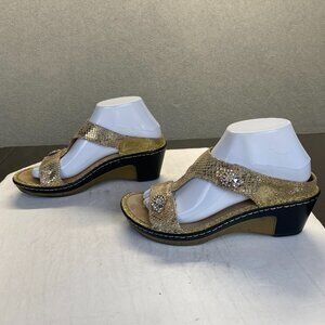 Alegria Lara Womens Size EUR 37 Leather Wedge Sandals LAR-669 Gold Snake